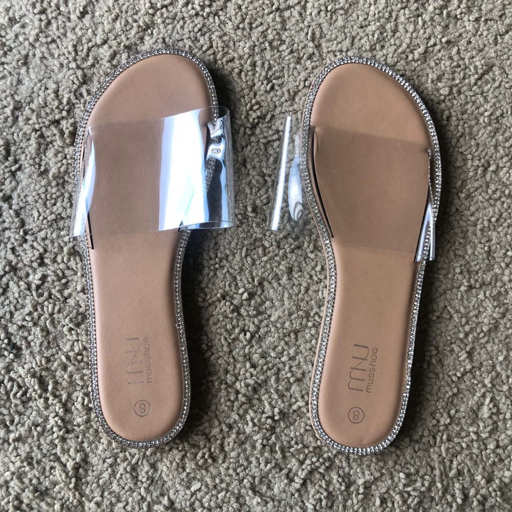 MUSSHOE Clear Slide Sandals for Women Transparent Sandals